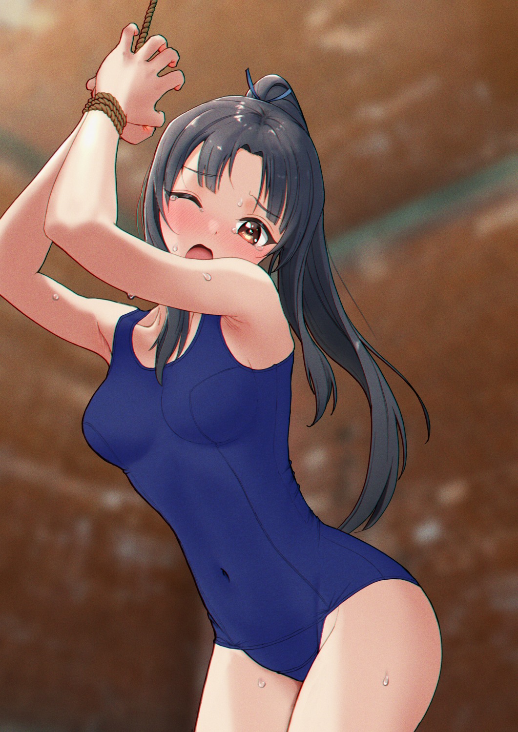 kuroniko strike witches hattori shizuka bondage school swimsuit